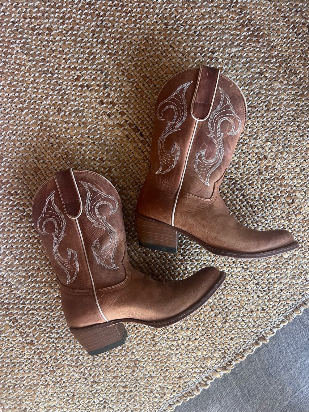Macie Bean Brown Western Embroidered Ankle Boots